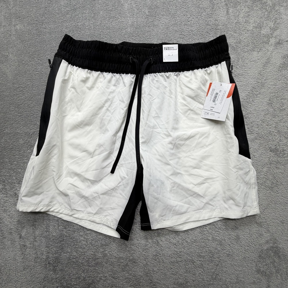 Sports Illustrated Shorts‎ Mens Large White Black Athletic Drawstring Pockets